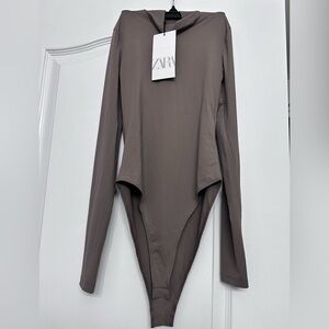 Zara Taupe Long Sleeve Bodysuit